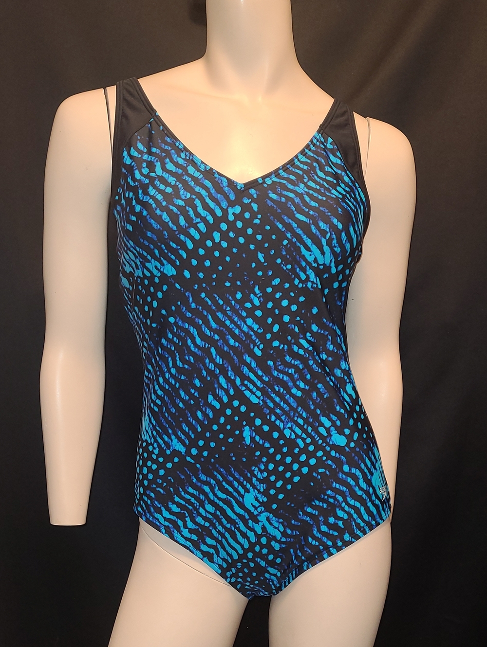 Speedo Black One-Piece Swimsuit with Blue Abstract Print